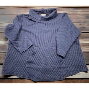 Croft & Barrow Womens Quilted Pullover Sweater 2X Blue Long Sleeve Front Pocket